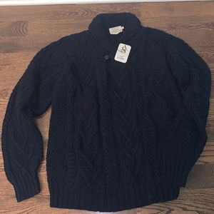 men’s shawl collar single button 100% merino wool sweater XL NAVY BLUE.